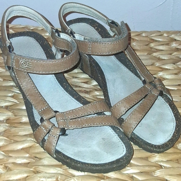 Teva Ventura Leather Wedge Sandals In Brown Or Tan Size 6 - Picture 1 of 6